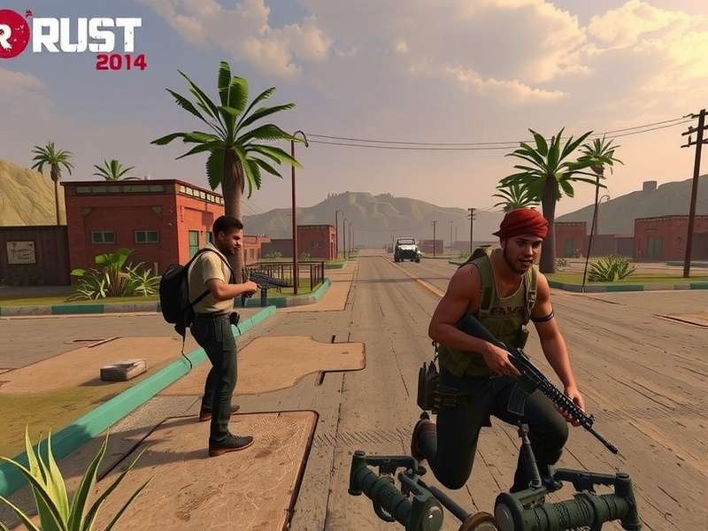 Rust Game panoramic landscape showing base building and player combat