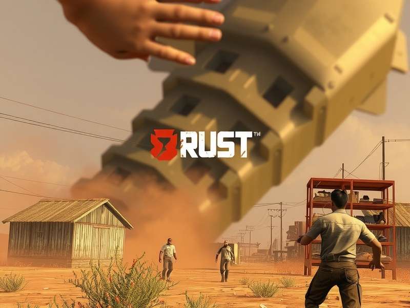 Rust gameplay screenshot showing a player-built compound in a forest