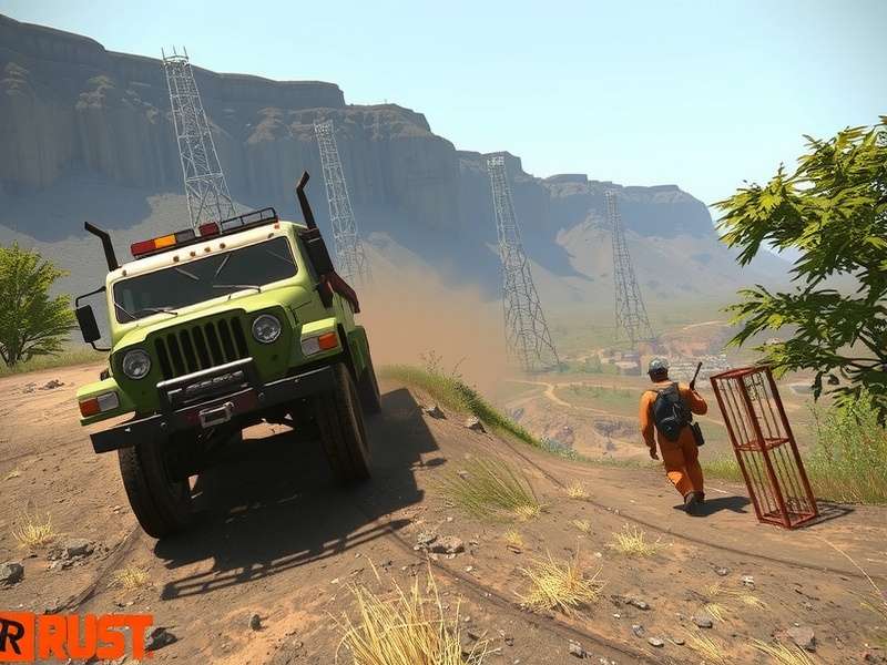 Rust gameplay screenshot showing base building and PvP combat