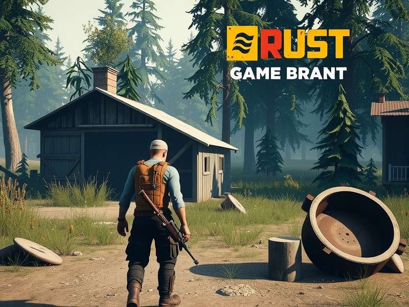 A lone player's view from a hidden forest base in Rust, overlooking a hostile landscape