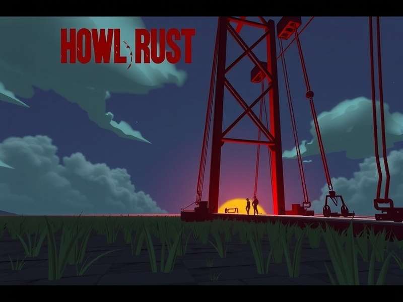 Dramatic in-game scene of a Rust player overlooking a vast base at dusk