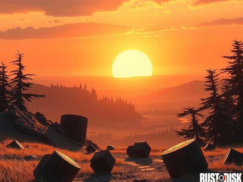 A rusty storage crate in a desolate environment, symbolizing Rust Disk mechanics