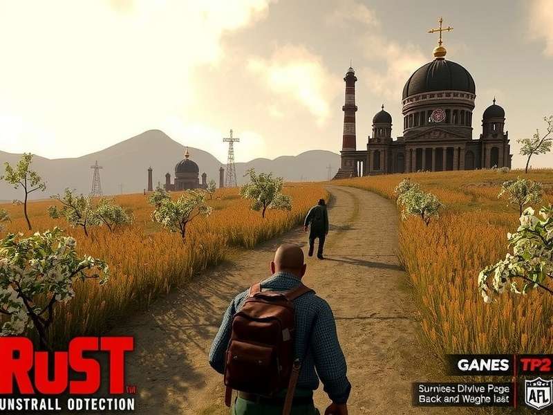 A desolate landscape with makeshift structures, evoking the atmosphere of Rust