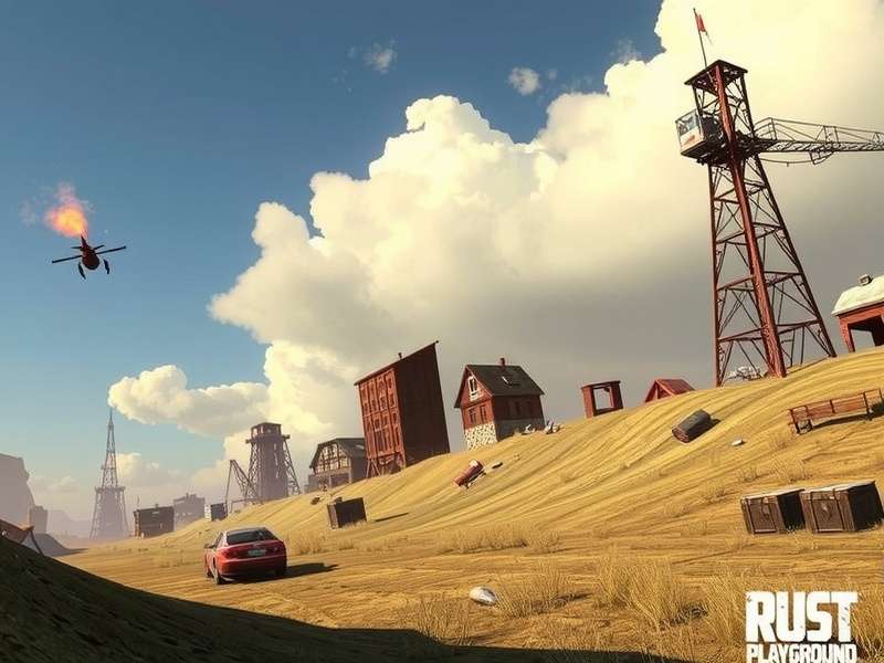 Rust gameplay screenshot showing a player building a base in a forest