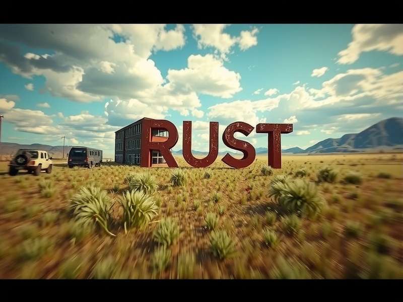 Rust gameplay on Steam showing a player in a base overlooking a forest