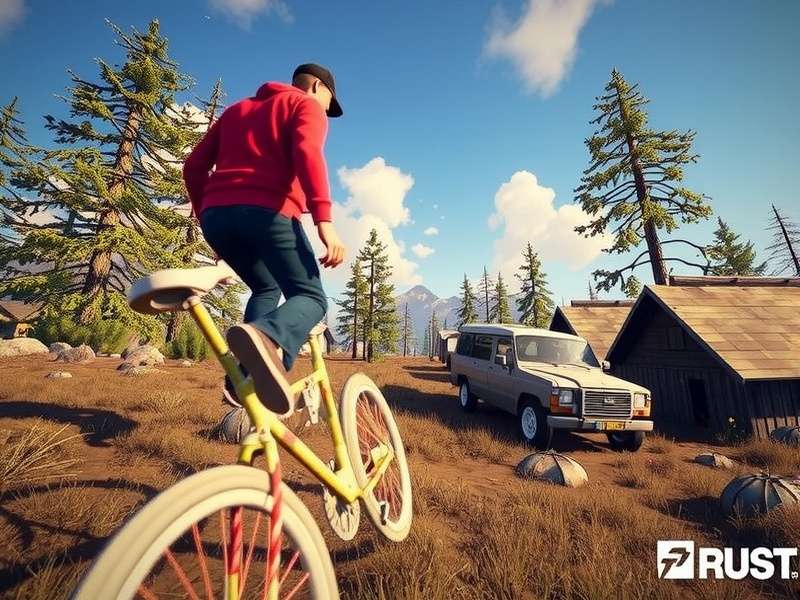 Rust player building a base in a forest