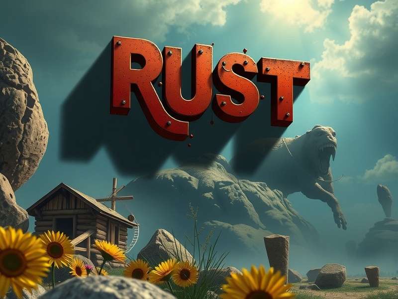 Rust player holding a Steam Key in front of a massive base