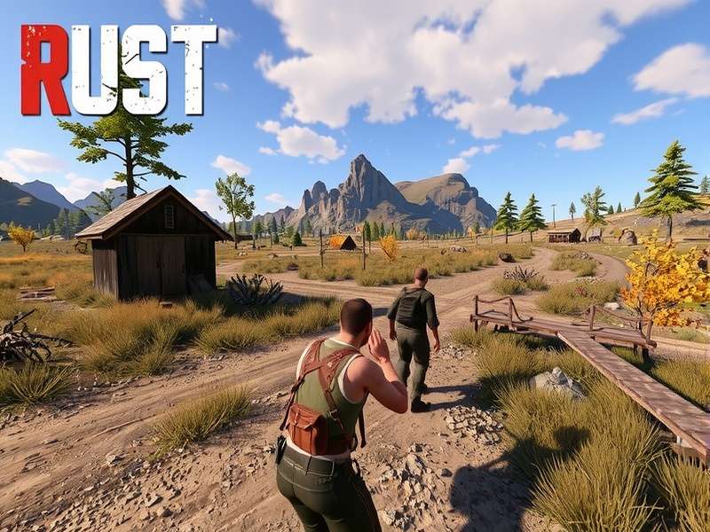 Rust 2025 gameplay screenshot showing a modern base build with electrical components