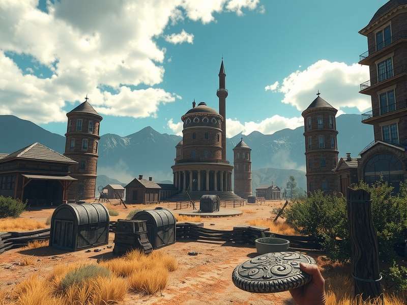 Rust PC Gameplay showing a player in a complex base overlooking a forest