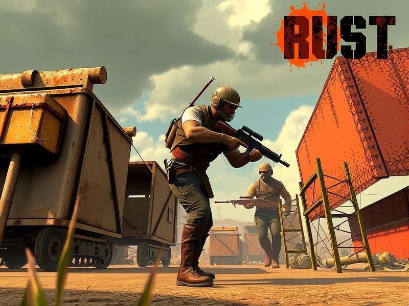 Rust Gameplay Blooprint overview showing base building and raiding in a forest biome