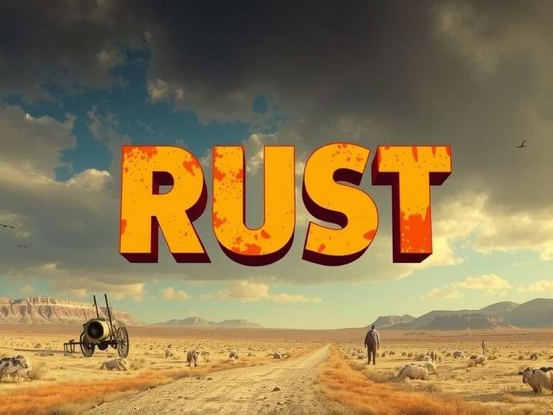 Rust Game Meaning — A sprawling view of a Rust island with player-built bases, a helicopter patrol, and the iconic launch site in the distance.