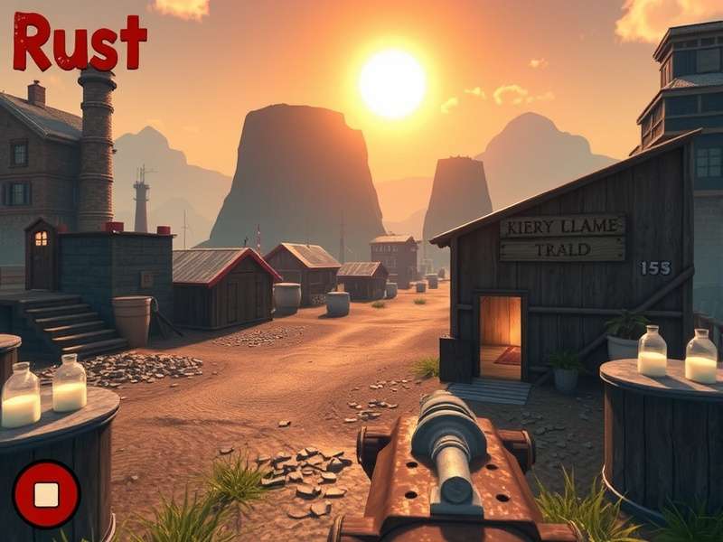 Rust gameplay beginner guide featuring a player gathering resources on the beach with a base in the background
