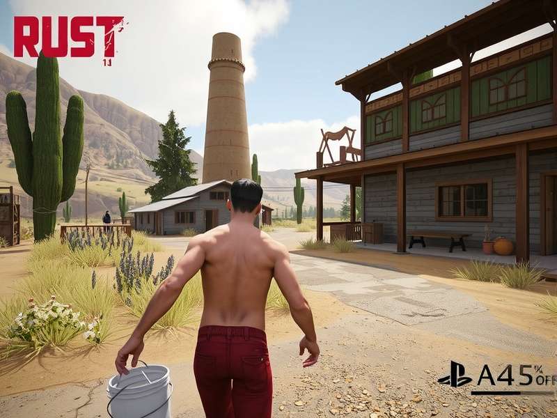 Rust Gameplay PS5 survival scene with weapons and base building